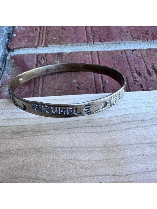 Cozumel Jewelry - Cozumel Sterling Silver Bangle Bracelet Engraved Sunflower Vintage Patina